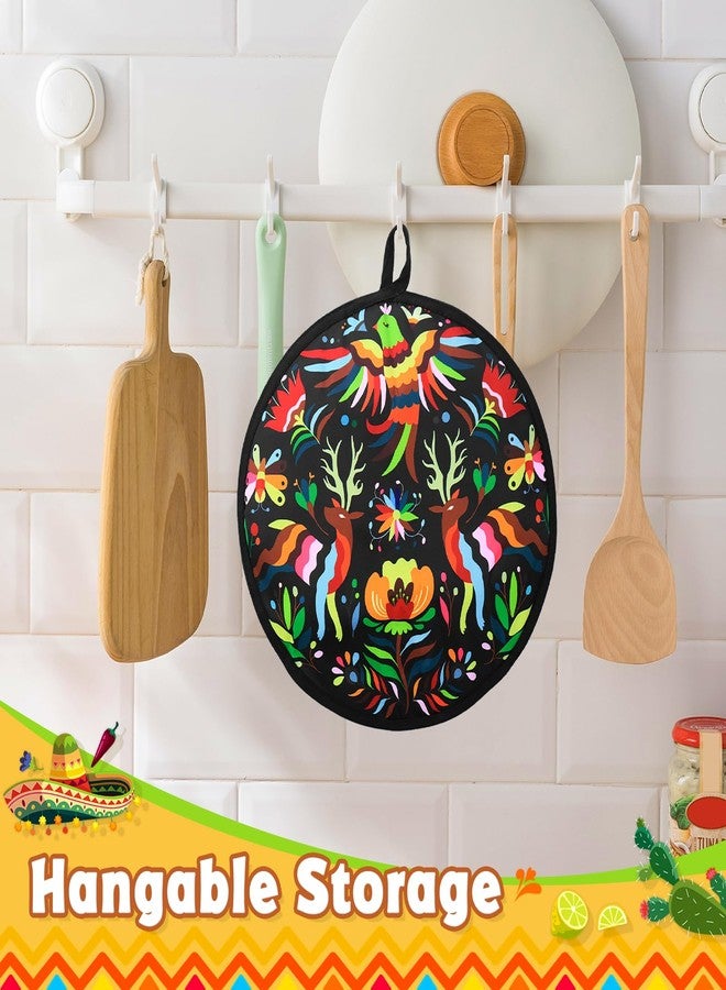 AUVCAS 2 Pcs 12 Inch Tortilla Warmer Pouch, 12 Inch Large Size, Talavera Mexican Pottery Pattern Insulated Cloth Pouch for Tortillas, Tacos, Pizza Rolls, Keeps Warm for One Hour, Colorful Bird (Black) - Image 5