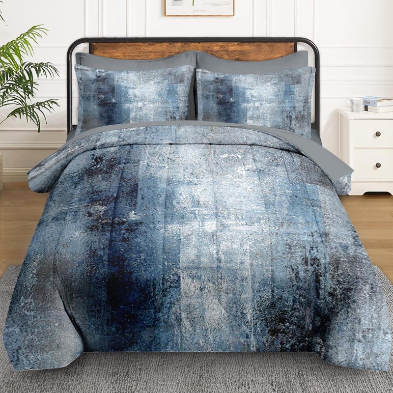 WeCozy 7 Pcs Full Size Comforter Set with 2 Pillowcases & 2 Shams, Navy Indigo Blue Bedding for Kids and Adults, Contemporary Abstract Gray Bed in a Bag with Flat Fitted Sheet - Image 2