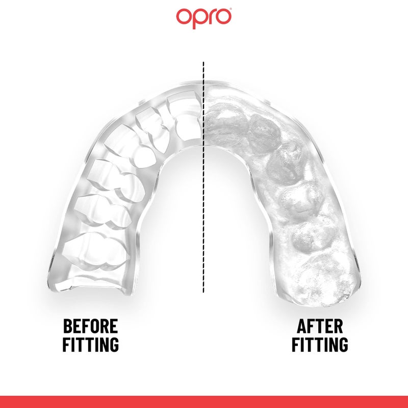 OPRO حارس الفم المخصص الفوري OPRO، راحة وحماية بمستوى طبيب الأسنان - حارس فم قابل للتشكيل لكرة القدم، الملاكمة، الرجبي، MMA، BJJ، UFC - يشمل علبة حارس الفم (أحمر، للبالغين) - Image 4