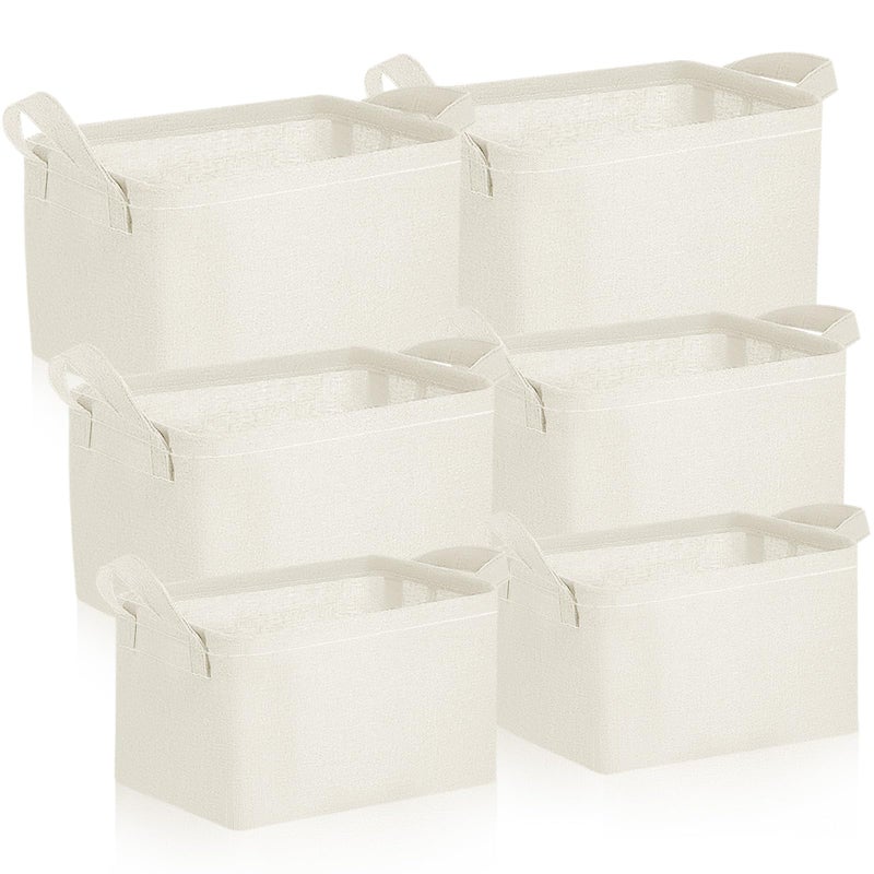 Boao 6 Pcs Foldable Storage Basket with Handles 3 Assorted Size 13 11 9 Solid Color Collapsible Storage Bins Clothes Organizer for Nursery School Shelves Bedroom Home OfficeWhite - Image 2