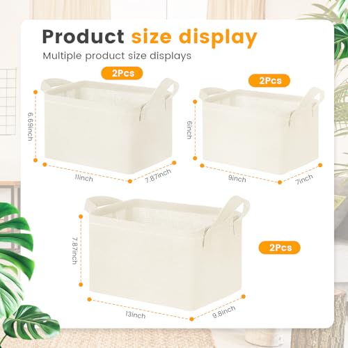 Boao 6 Pcs Foldable Storage Basket with Handles 3 Assorted Size 13 11 9 Solid Color Collapsible Storage Bins Clothes Organizer for Nursery School Shelves Bedroom Home OfficeWhite - Image 3