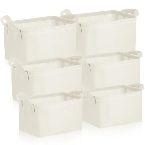 Boao 6 Pcs Foldable Storage Basket with Handles 3 Assorted Size 13 11 9 Solid Color Collapsible Storage Bins Clothes Organizer for Nursery School Shelves Bedroom Home OfficeWhite - Image 1