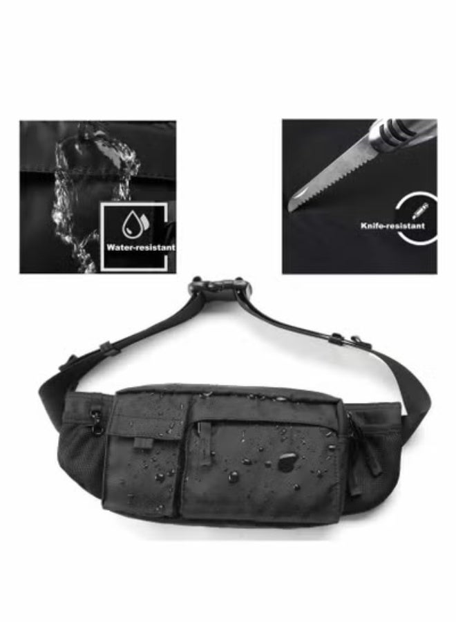 Bluejw Waist Bag, Large Waterproof Black Men's Women's Adjustable Straps Premium Lightweight Bag for Gym Fitness Workout Travel Work Commute - Image 2