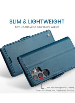 CaseMe Flip Wallet Case For Samsung Galaxy S22 Ultra, [RFID Blocking] PU Leather Wallet Flip Folio Case with Card Holder Kickstand Shockproof Phone Cover (Blue)  - Image 3