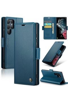 CaseMe Flip Wallet Case For Samsung Galaxy S22 Ultra, [RFID Blocking] PU Leather Wallet Flip Folio Case with Card Holder Kickstand Shockproof Phone Cover (Blue)  - Image 2
