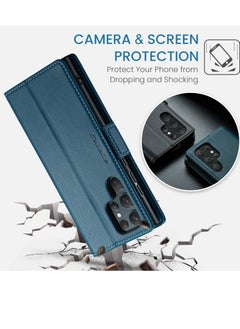 CaseMe Flip Wallet Case For Samsung Galaxy S22 Ultra, [RFID Blocking] PU Leather Wallet Flip Folio Case with Card Holder Kickstand Shockproof Phone Cover (Blue)  - Image 4