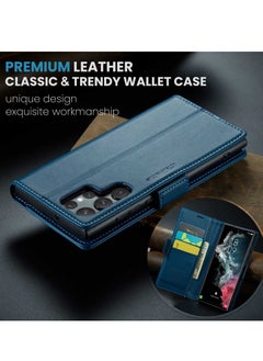 CaseMe Flip Wallet Case For Samsung Galaxy S22 Ultra, [RFID Blocking] PU Leather Wallet Flip Folio Case with Card Holder Kickstand Shockproof Phone Cover (Blue)  - Image 5