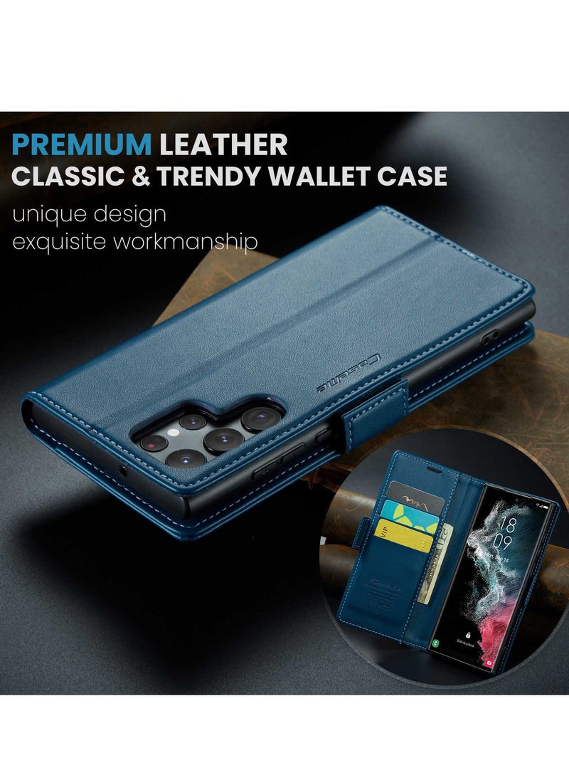 CaseMe Flip Wallet Case For Samsung Galaxy S22 Ultra, [RFID Blocking] PU Leather Wallet Flip Folio Case with Card Holder Kickstand Shockproof Phone Cover (Blue)  - Image 5