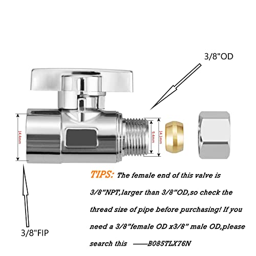 Minimprover 2 Pack Premium Brass Chrome plated 3/8" FIP Female Thread x 3/8 Inch OD Compression Quarter Turn Straight Water Angle Stop Valve Shut Off - Image 2