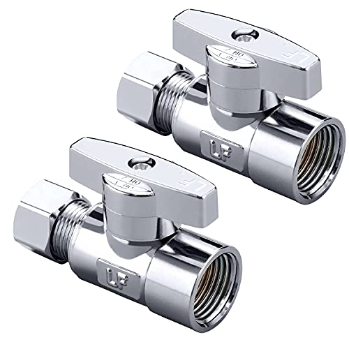 Minimprover 2 Pack Premium Brass Chrome plated 3/8" FIP Female Thread x 3/8 Inch OD Compression Quarter Turn Straight Water Angle Stop Valve Shut Off - Image 1