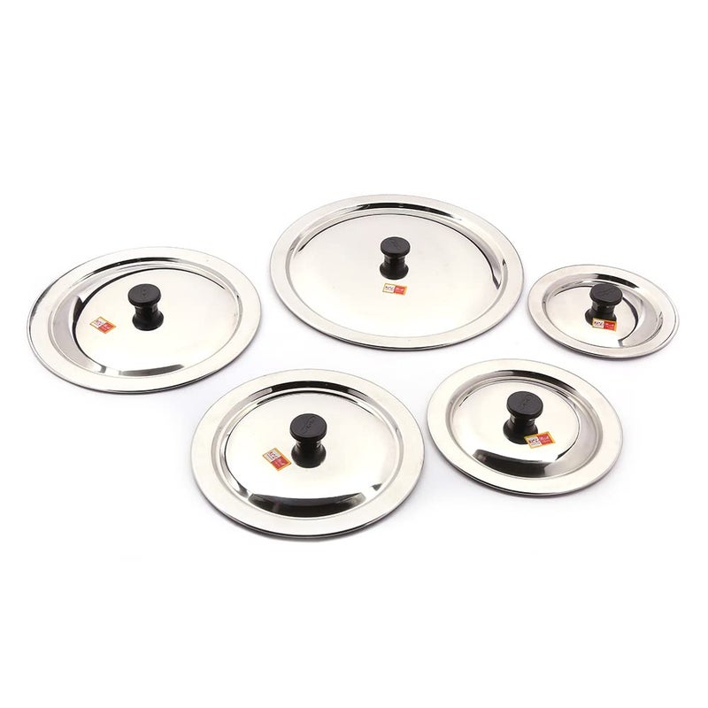 KCL Stainless Steel Ciba Tope Lids/Tope Cover/Handi Lid/Kadai Lid/Saucepan Lid with Nob - Set of 5 - Diameter - 16cm, 18cm, 22cm, 24cm, 27cm - Image 5