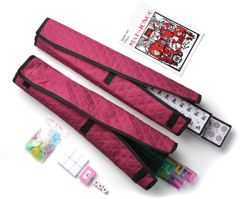 Mose Cafolo American Mahjong Game Set - Red (Burgundy) Quilted Soft Bag - 166 White Engraved Tiles, 4 All-in-One Rack/Pushers Complete Western Mah-Jongg, Maj Jongg, Ma Jong Set - Image 3