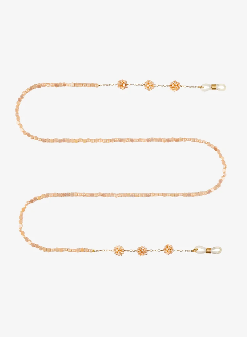 Minza Minza “Aura” Women’s Eyewear Chain, 18K Solid Gold (1.300g), Pink Crystal & Pearl Beads, Handmade Luxury Glasses Chain for Sunglasses & Eyeglasses, Elegant Feminine Accessory for Everyday & Special Occasion