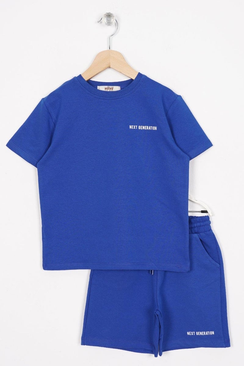 Zepkids Crew Neck Short Sleeve Saxe Color Boy Shorts Set  - Image 1