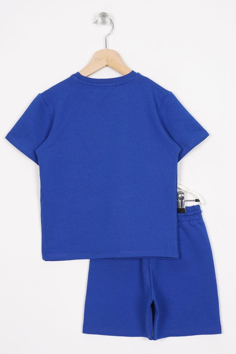 Zepkids Crew Neck Short Sleeve Saxe Color Boy Shorts Set  - Image 3