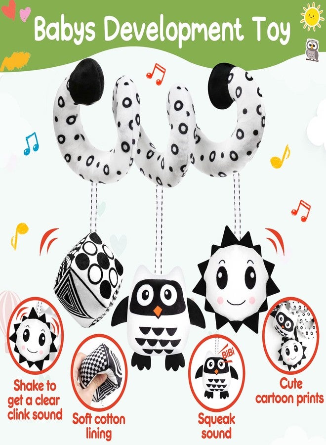 GKDOMS Baby Spiral Hanging Stroller and Car Seat Toys Black and White High Contrast Sensory Toy Newborn Plush Activity Toys Christmas Stocking Stuffers Gifts for 0 3 6 9 12 Months Girls Boys-Owl - Image 2