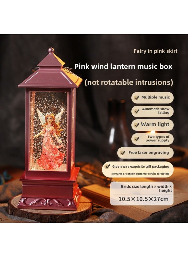 Snow Music Box Frozen Crystal Ball Daughter Children's Rotating Girl Music Box Birthday High Sense-Color:Weini Square Pink Frame Flower Fairy "the Pink Skirt Does Not Rotate"  - Image 1