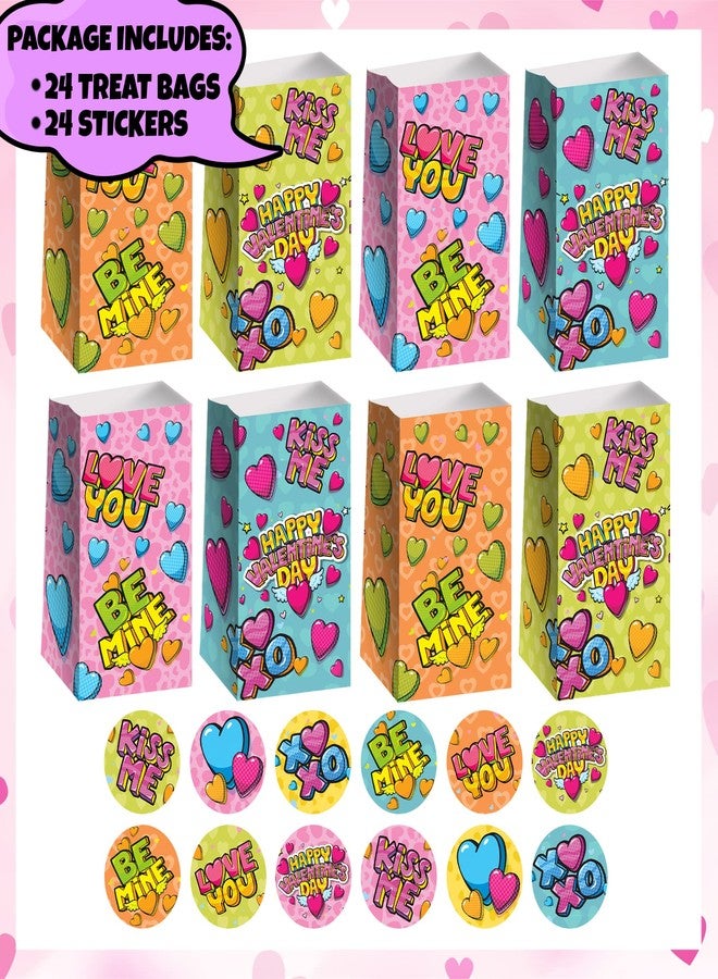 ArtCreativity 24 Valentines Day Bags with 24 Stickers, Valentine Treat, Candy Bag, Goodie Bags for Birthday Party, Wedding, Baby Shower & Party Favors, Cute Cardboard Boxes with Handles - Image 2