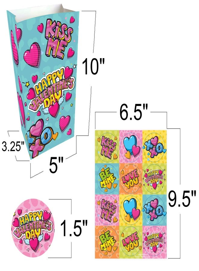 ArtCreativity 24 Valentines Day Bags with 24 Stickers, Valentine Treat, Candy Bag, Goodie Bags for Birthday Party, Wedding, Baby Shower & Party Favors, Cute Cardboard Boxes with Handles - Image 3