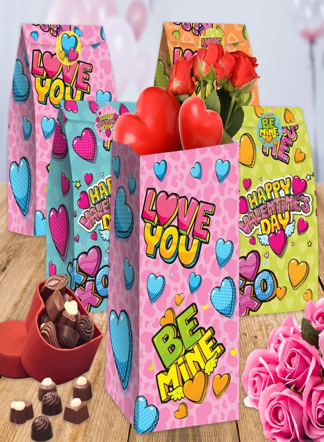 ArtCreativity 24 Valentines Day Bags with 24 Stickers, Valentine Treat, Candy Bag, Goodie Bags for Birthday Party, Wedding, Baby Shower & Party Favors, Cute Cardboard Boxes with Handles - Image 4
