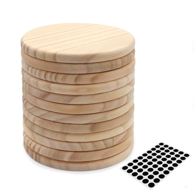 SIJDIEE 12 PCS Unfinished Round Wood Coasters SIJDIEE 4 Inch Blank Wooden Coaster Crafts with NonSlip Silicon Dots for DIY Stained Painting Wood Engraving Home Decoration - Image 3