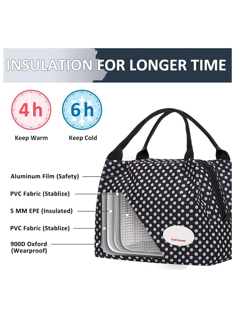 SYOSI Lunch Bag Bento Bag Insulated Lunch Box Men Adult Lunchbox Lunch Tote Reusable Meal Prep Container Bag Bento Box Cooler Bag for Students Ladies Men Picnic Work Outdoor Office Polka Dots  - Image 3