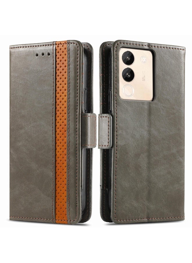 Case Cover For vivo iQOO 12 5G CaseNeo Splicing Dual Magnetic Buckle Leather Phone Case(Gray)