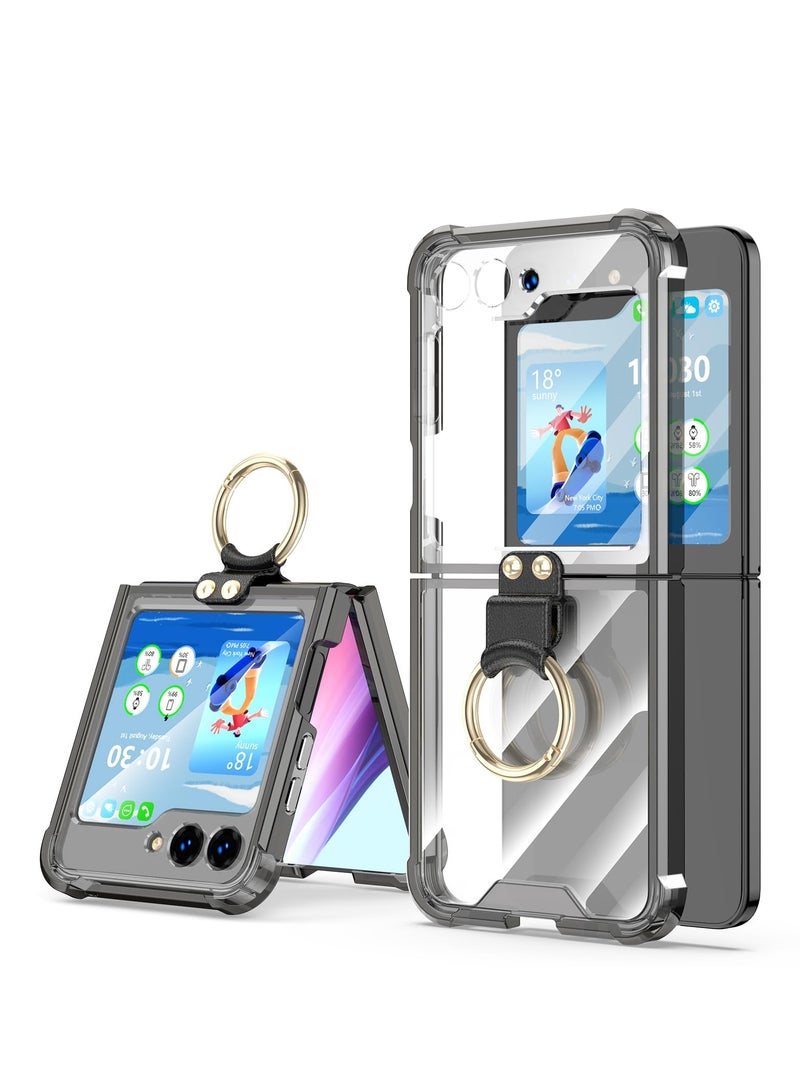 SYOSI Anti-Fall Shockproof Protective Phone Cover Case, Designed for Samsung Galaxy Z Flip 5 Case Clear with Ring, Compatible with Galaxy Z Flip 5 Case 5 G 2023 (Black) - Image 1