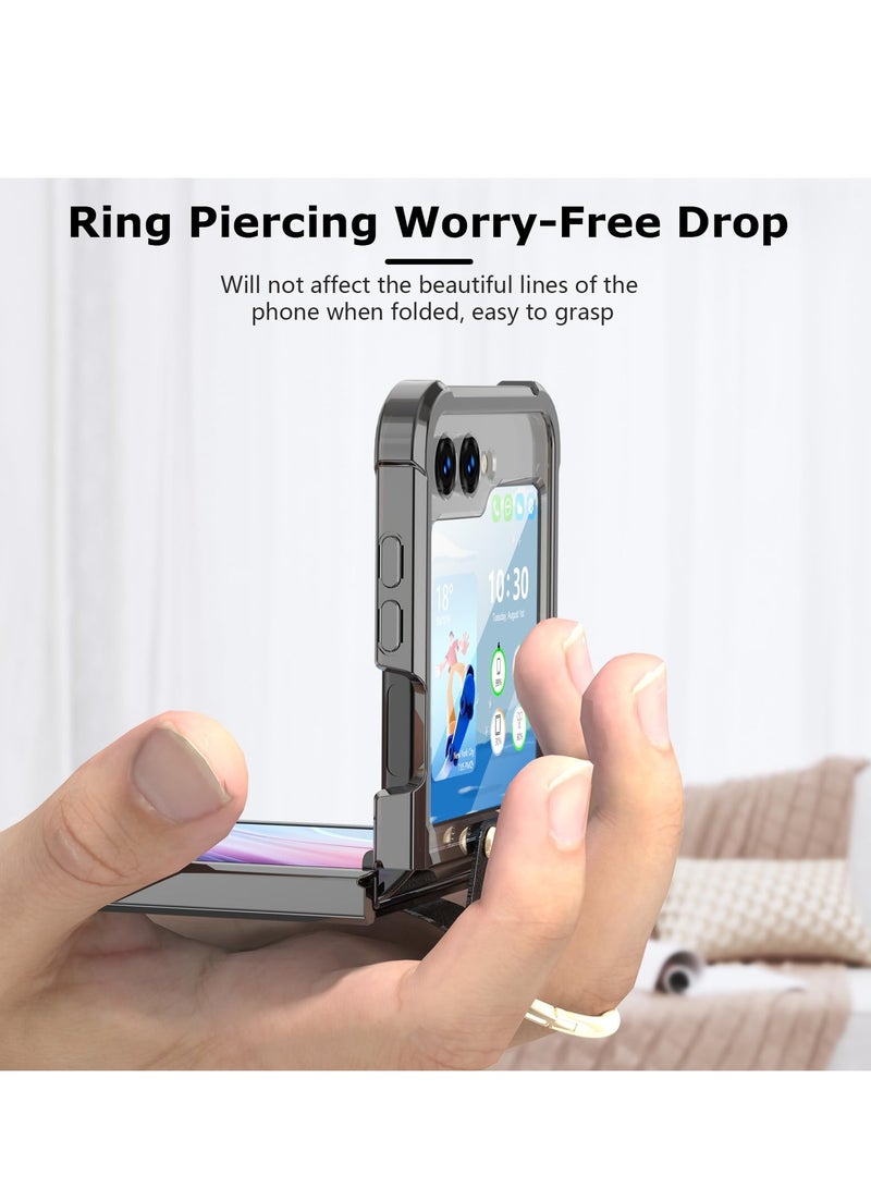 SYOSI Anti-Fall Shockproof Protective Phone Cover Case, Designed for Samsung Galaxy Z Flip 5 Case Clear with Ring, Compatible with Galaxy Z Flip 5 Case 5 G 2023 (Black) - Image 4