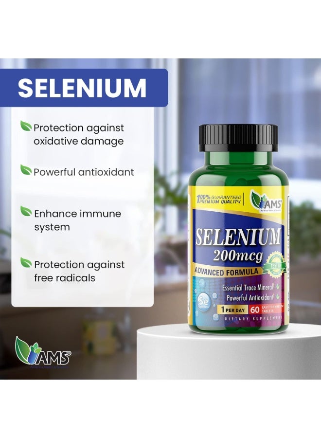 AMS America Medic & Science (AMS) Selenium 200 mcg Dietary Supplement for Men & Women, 60 Tablets, Immune & Thyroid Support - Image 2