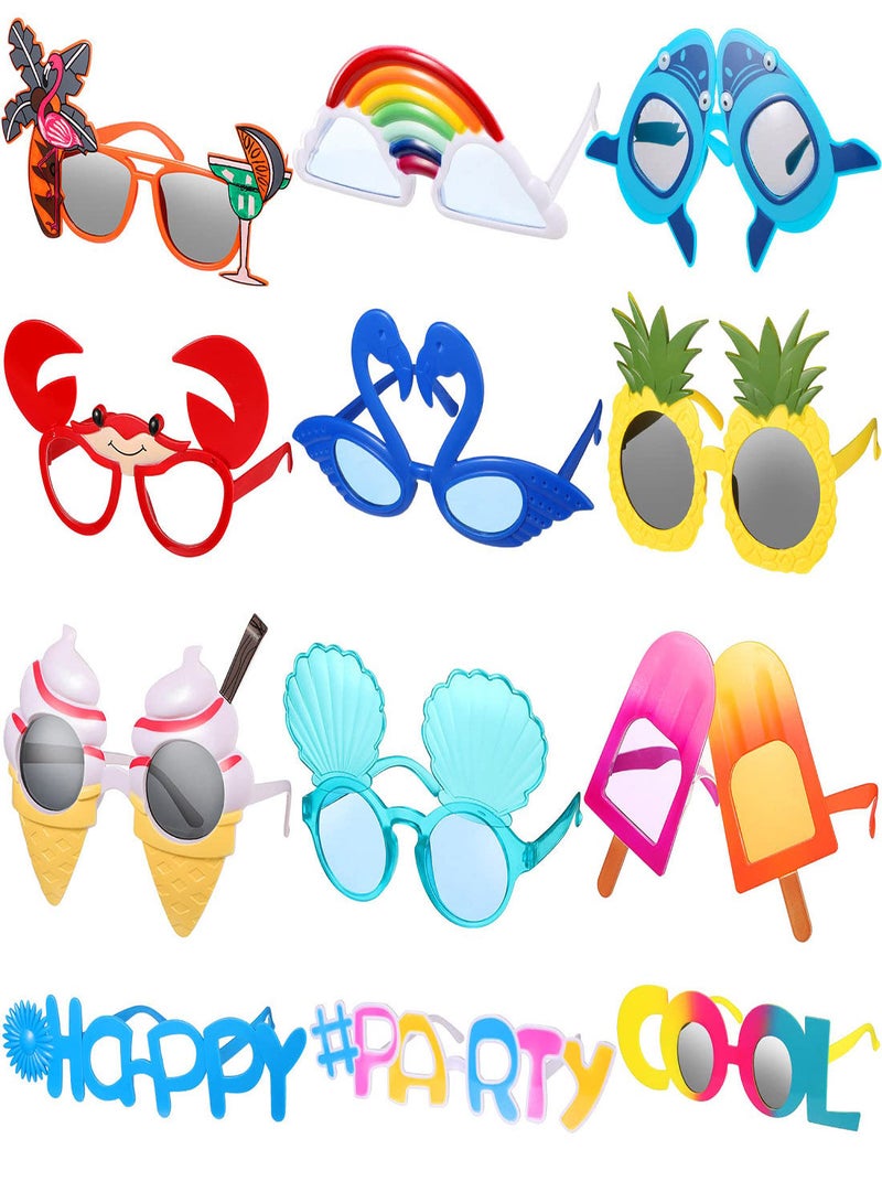 SYOSI Luau Party Sunglasses, 12 Pairs Funny Hawaiian Glasses, Hawaiian Glasses for Summer Pool Beach Party Decorations, Beach Themed Party Favor, Photo Booth Props Beach Themed for Adults Kids - Image 1