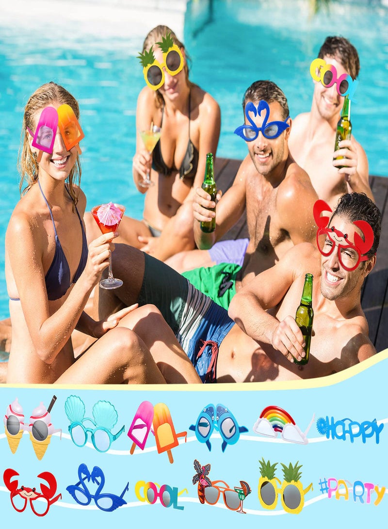 SYOSI Luau Party Sunglasses, 12 Pairs Funny Hawaiian Glasses, Hawaiian Glasses for Summer Pool Beach Party Decorations, Beach Themed Party Favor, Photo Booth Props Beach Themed for Adults Kids - Image 2