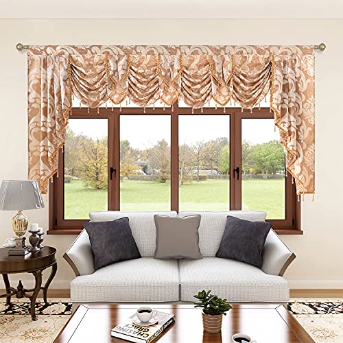 NAPEARL Window Valance for Bedroom, Damask Wide Rod Pocket Valance Curtains for Windows, Beaded Waterfall Valance for Living Room, 101-Inch Wide - Image 2