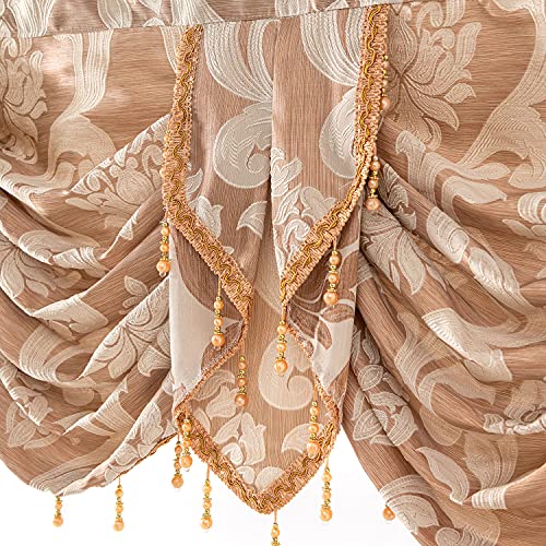 NAPEARL Window Valance for Bedroom, Damask Wide Rod Pocket Valance Curtains for Windows, Beaded Waterfall Valance for Living Room, 101-Inch Wide - Image 3