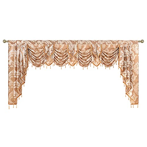 NAPEARL Window Valance for Bedroom, Damask Wide Rod Pocket Valance Curtains for Windows, Beaded Waterfall Valance for Living Room, 101-Inch Wide - Image 1