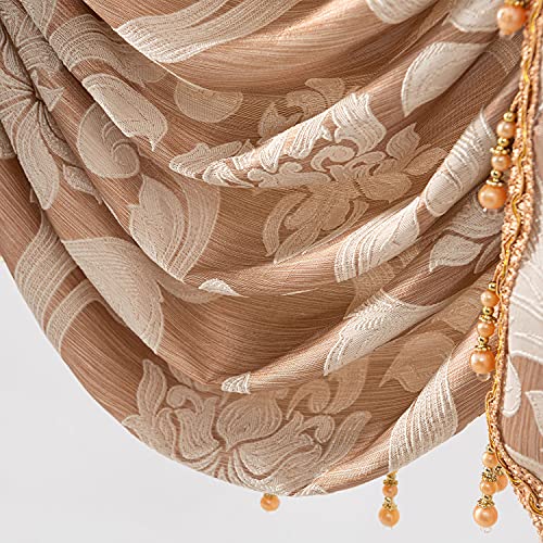 NAPEARL Window Valance for Bedroom, Damask Wide Rod Pocket Valance Curtains for Windows, Beaded Waterfall Valance for Living Room, 101-Inch Wide - Image 4