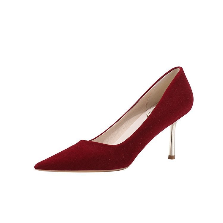 Pointed Stiletto Heel Suede Red High Heels Festive Wedding Dress Wedding Shoes Bridesmaid Shoes Bridal Shoes Women'S Shoes - Image 1