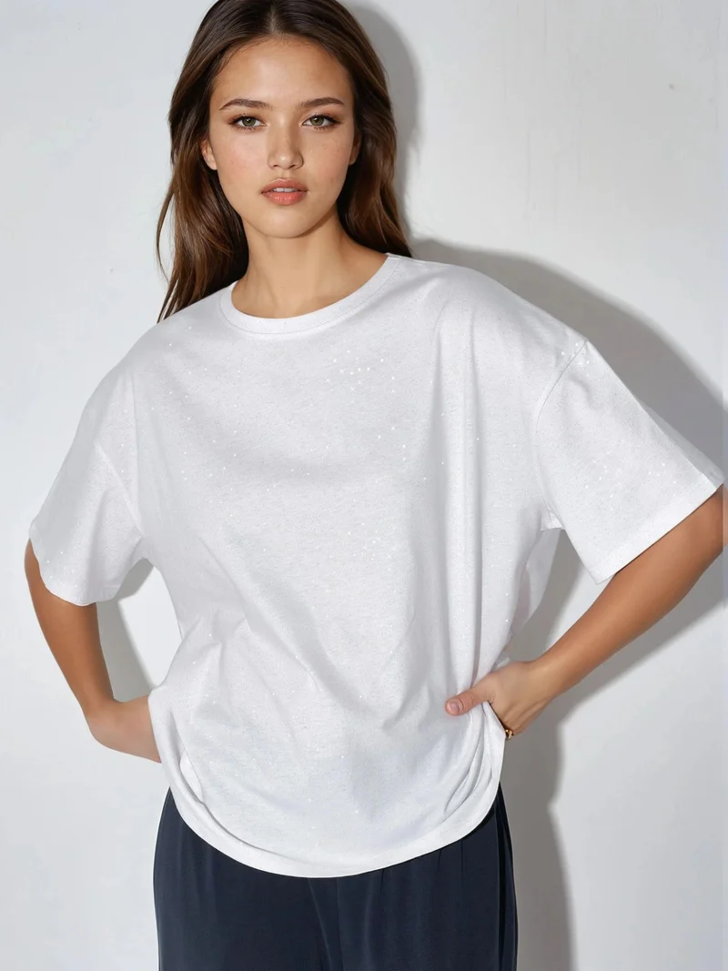 بوسيم BUSEM Sequin Crew Neck Short Sleeve T-Shirt
