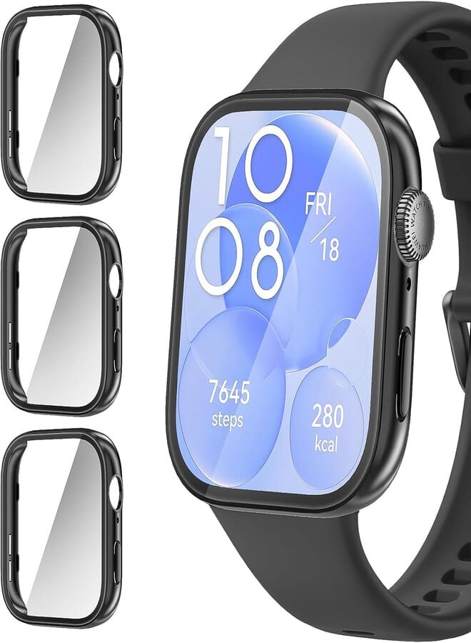 Diruite 3-Packs Case with Screen Protector for Huawei Watch Fit 3 Tempered Glass,All Around Hard PC Protective Cover for Huawei Watch Fit 3 Cases[Not Waterproof]