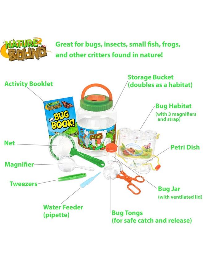 Bug Catcher With Habitat Bucket And 7 Piece Nature Exploration Set Includes Critter Box Activity Booklet Net Magnifier Tweezers Jar Petri Dish And More