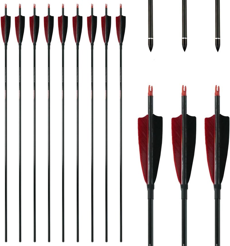 Linkboy Archery Pure Carbon Arrows Spine 300 340 400 500 600 700 800 900 1000 for Compound Recurve Bow Hunting Shooting Target 12pcs - Image 1