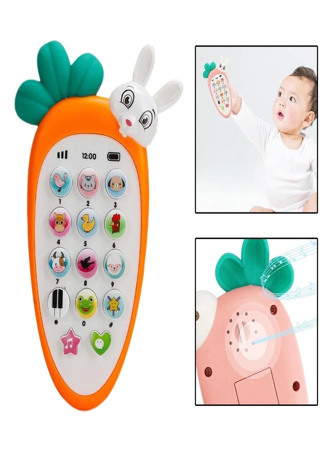 VGRASSP Radish Style Cute Rabbit Face Pretend Play Cell Phone Toy for Kids, Toddlers with Music, Ringtones, Lights - Birthday Party Favors and Gifts for Girls (Orange) - Image 3