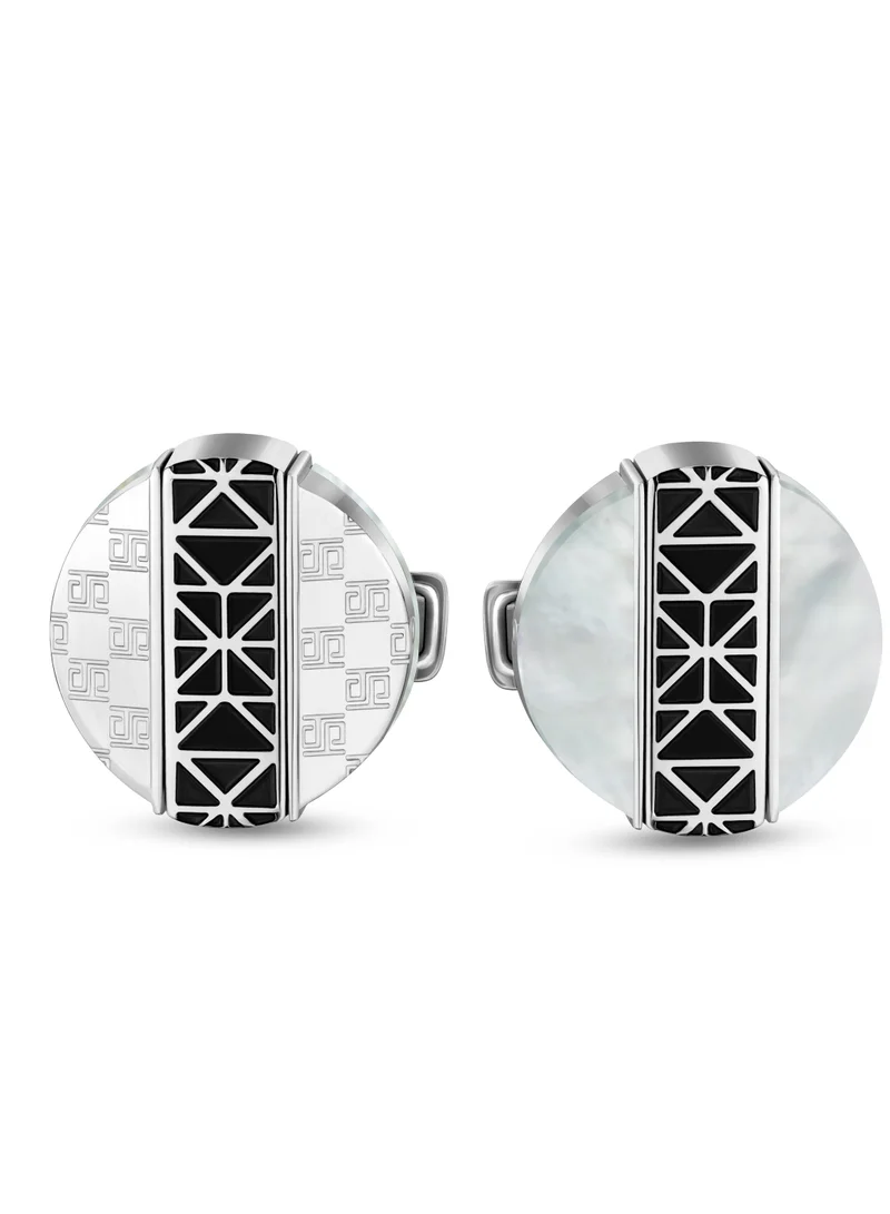 Champ De Mars Silver and Black Stainless Steel Turnable Cufflinks for Men