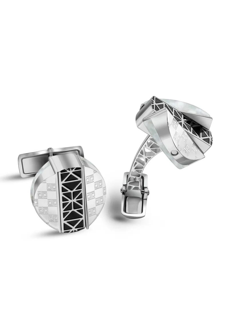 Saint Honore Paris Champ De Mars Silver and Black Stainless Steel Turnable Cufflinks for Men