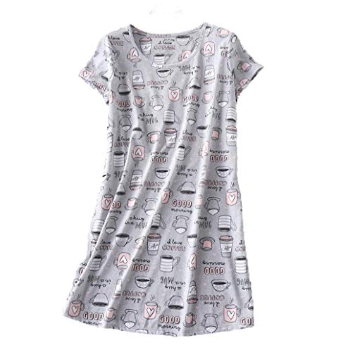 PNAEONG 3 Pack Women's Cotton Nightgown Sleepwear Short Sleeves Shirt Casual Print Sleepdress SY003-Coffee+Fly+Purple-2XL - Image 2