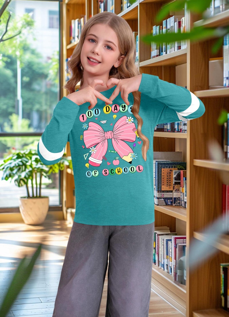 MEESHEEP 100 Days of School Shirt Kidsï¼šHappy 100 Day Shirts Boys Girls School-Day Tshirts Cute Graphic Tee Tops 4-12y(Cyan,130) - Image 3