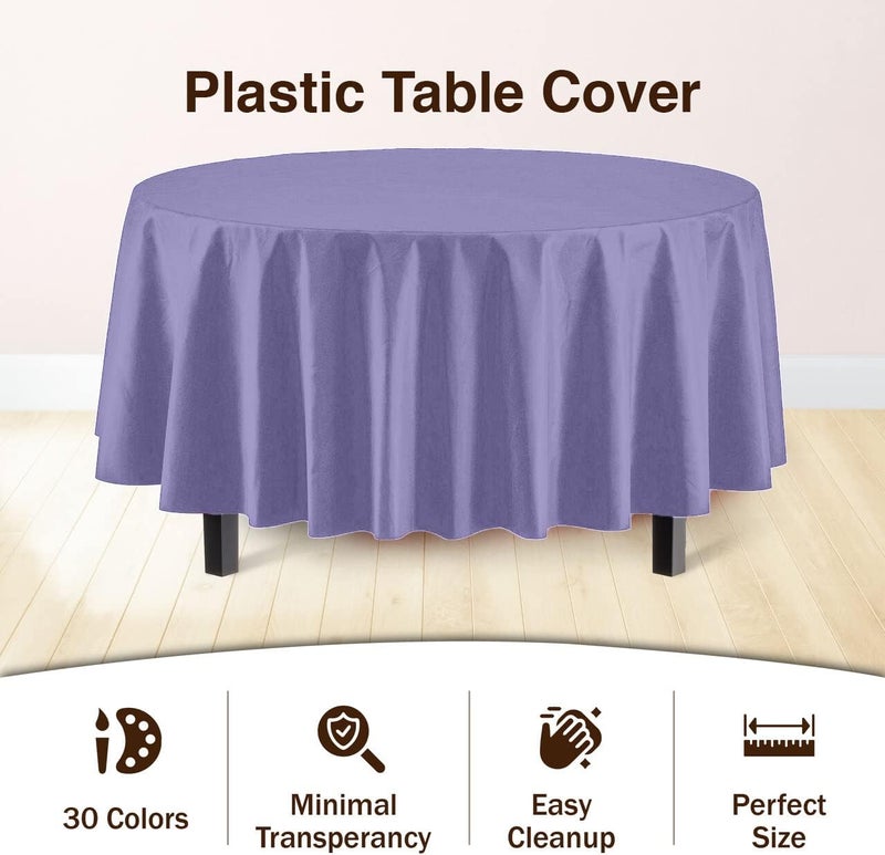 Exquisite Party Solids 12-Pack Premium Plastic Tablecloth 84in. Round Table Cover - Lavender - Image 3