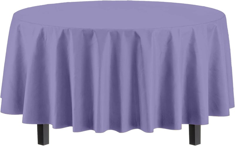 Exquisite Party Solids 12-Pack Premium Plastic Tablecloth 84in. Round Table Cover - Lavender - Image 2