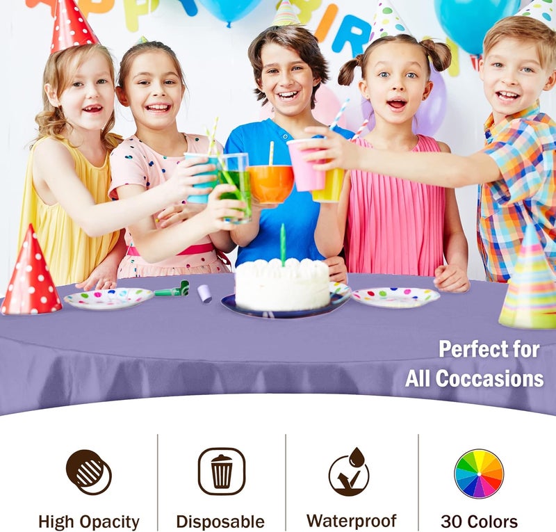Exquisite Party Solids 12-Pack Premium Plastic Tablecloth 84in. Round Table Cover - Lavender - Image 5