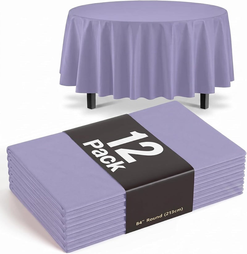 Exquisite Party Solids 12-Pack Premium Plastic Tablecloth 84in. Round Table Cover - Lavender - Image 1